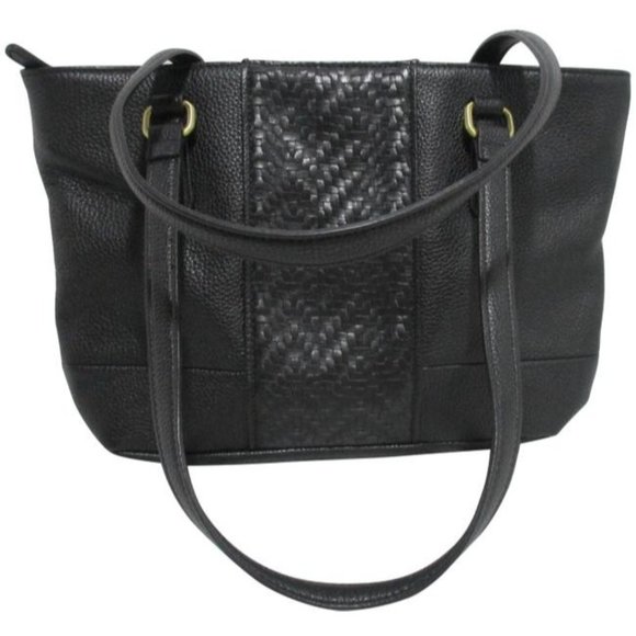 *Giani Bernini Black Pebbled Leather Center Woven Panel Satchel - Picture 1 of 4